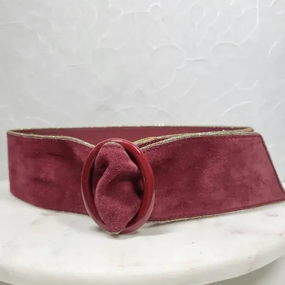 VTG Yves Saint Laurent Suede Belt 75/30 Burgundy Red  display picture 2